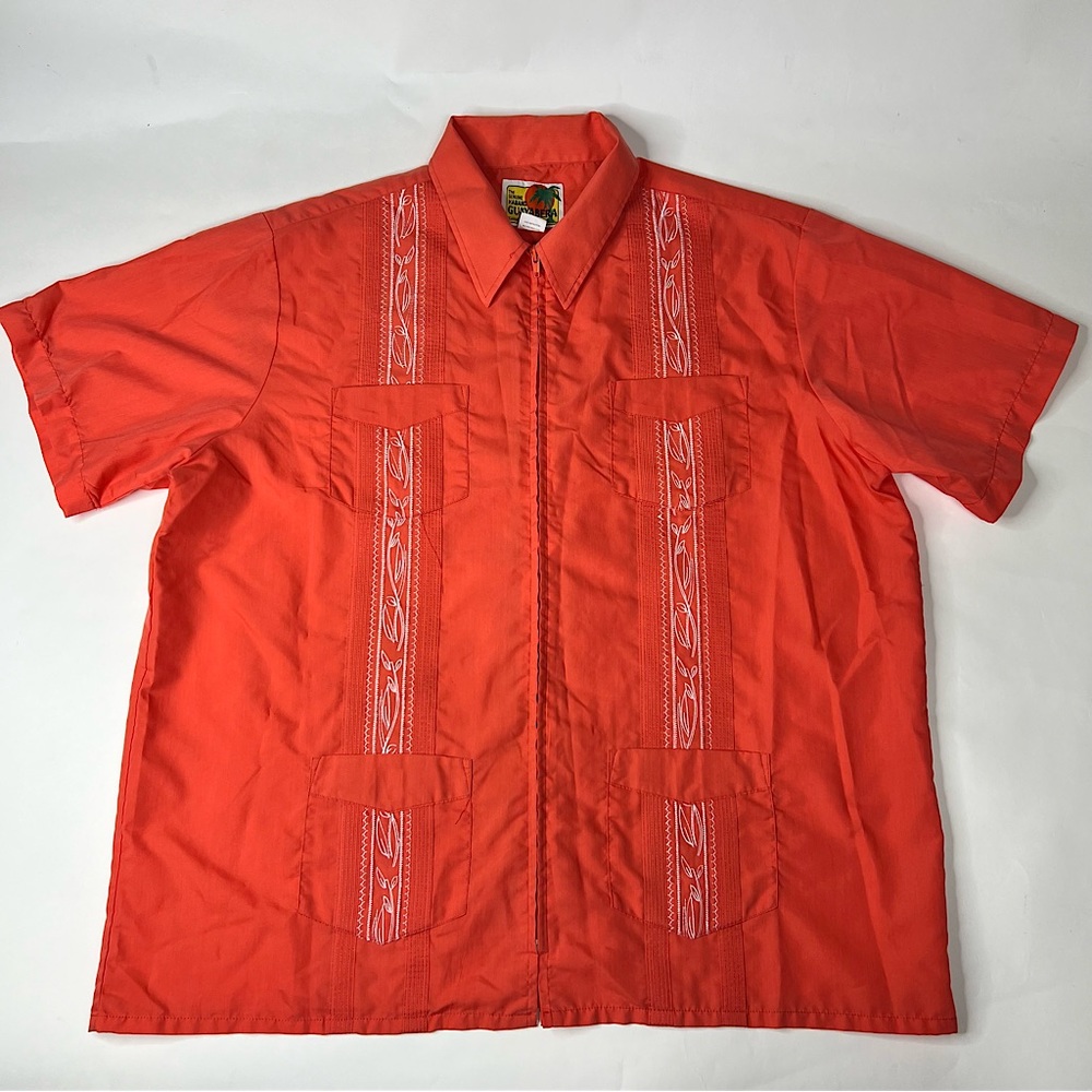 Mens XL The Genuine Haband Guayabera Full Zip Shirt Embroidered with Pockets vtg